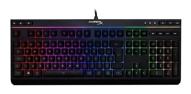 Teclado gamer HyperX Alloy Core RGB QWERTY português Brasil cor preto com luz RGB