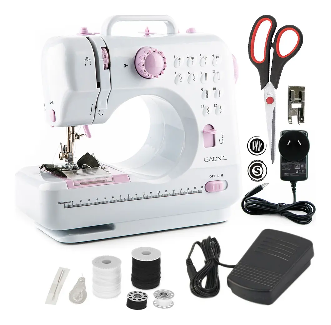 Máquina De Coser Portatíl Gadnic Sw3000 12 Puntos Pedal Luz Falso Overlock Tijera