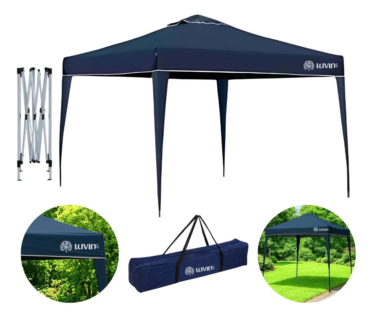 Tenda Gazebo Sanfonada Articulada Luvinco 3x3m Azul Impermeável Resistente Proteção Ao Ar Livre Camping Praia Eventos Montagem Prática Estrutura Resistente Durável