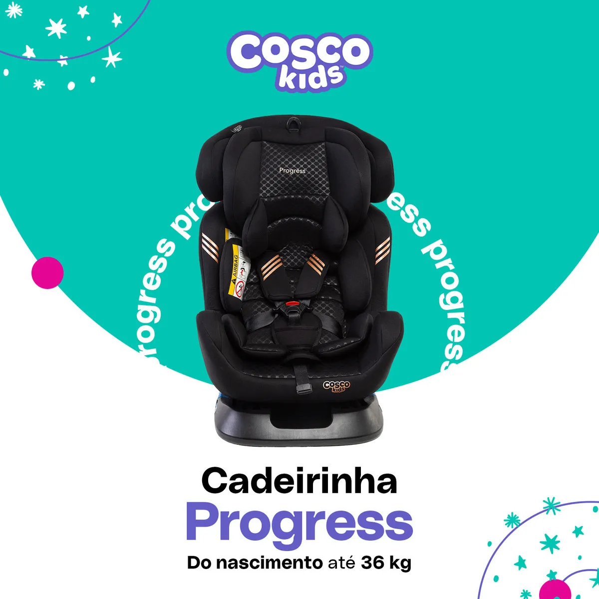 Cadeirinha Cosco Kids, Progress, 0 a 36kg, Preto Bronze - Imagem 4