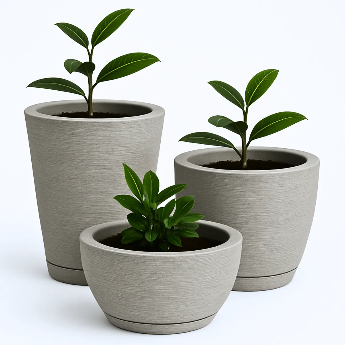 Kit 3 Vasos Para Plantas Polietileno Decoração Casa Jardim Cinza Texturizado