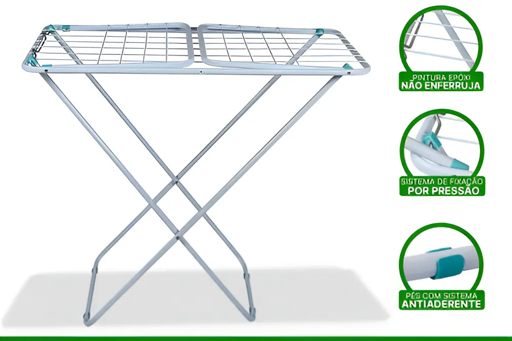 Varal de chão reforçado com abas dobrável retrátil slim Mor branco