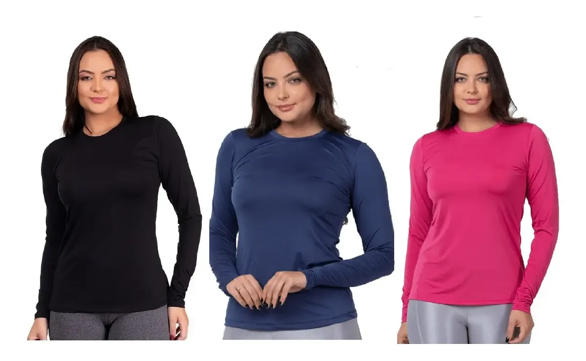Kit 3 Camisetas Termicas Femininas Manga Longa