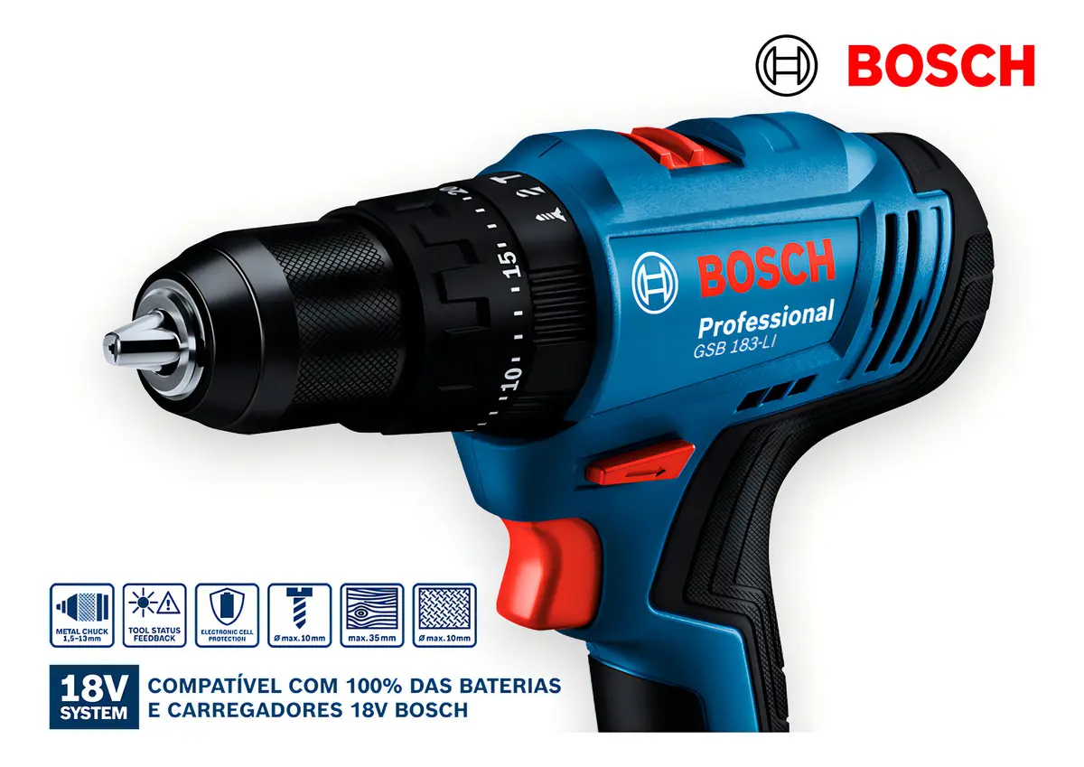 Parafusadeira e Furadeira de Impacto a Bateria 18V Bosch GSB 183-LI — foto 5
