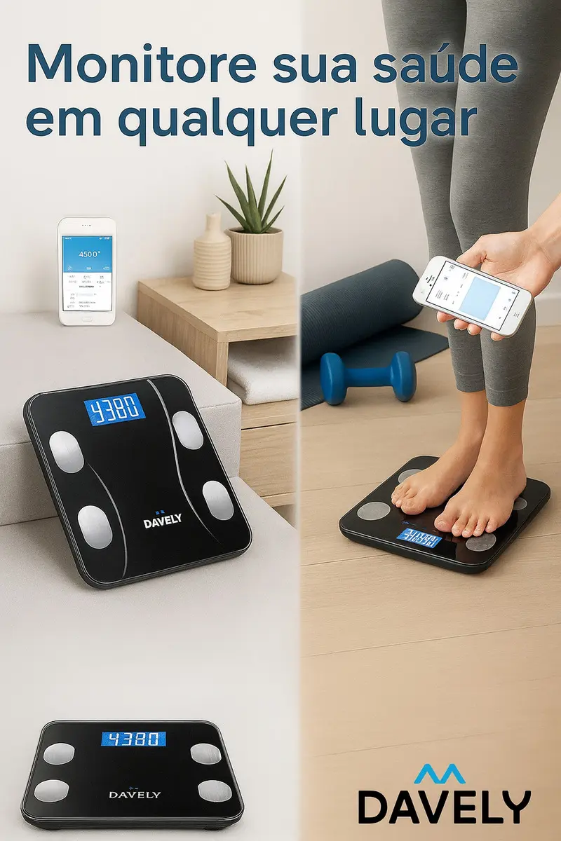 Balança Digital Bioimpedância Bluetooth Corporal Aparelho Alta Capacidade Balança De Banheiro Academia App Para Android E Para Ios Cor Preto Marca Davely — foto 6