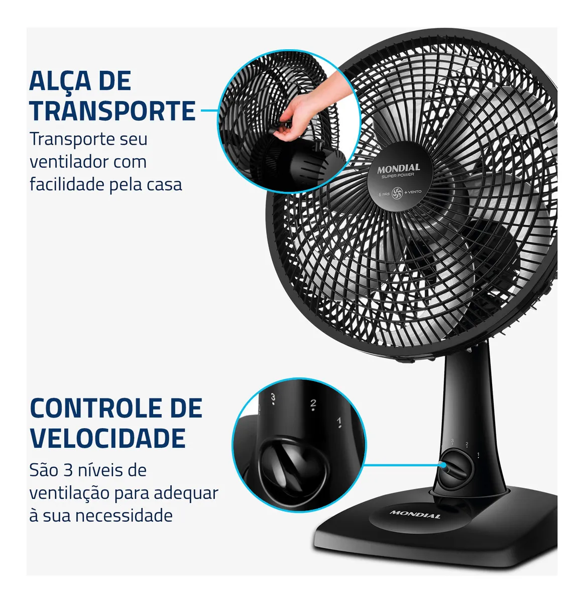 Ventilador de Mesa 30cm Super Power, Mondial, 60W 220v - Imagem 2