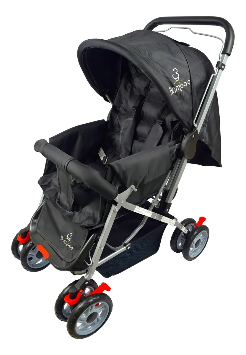 Carrinho De Bebe Bamboo Mosquiteiro Reversivel Preto + Bolsa