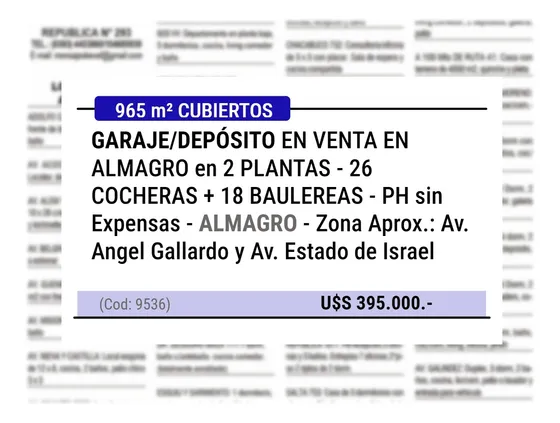 Galpón En Venta En Almagro - 965m² Cubierto - 26 Cocheras + 18 Bauleras