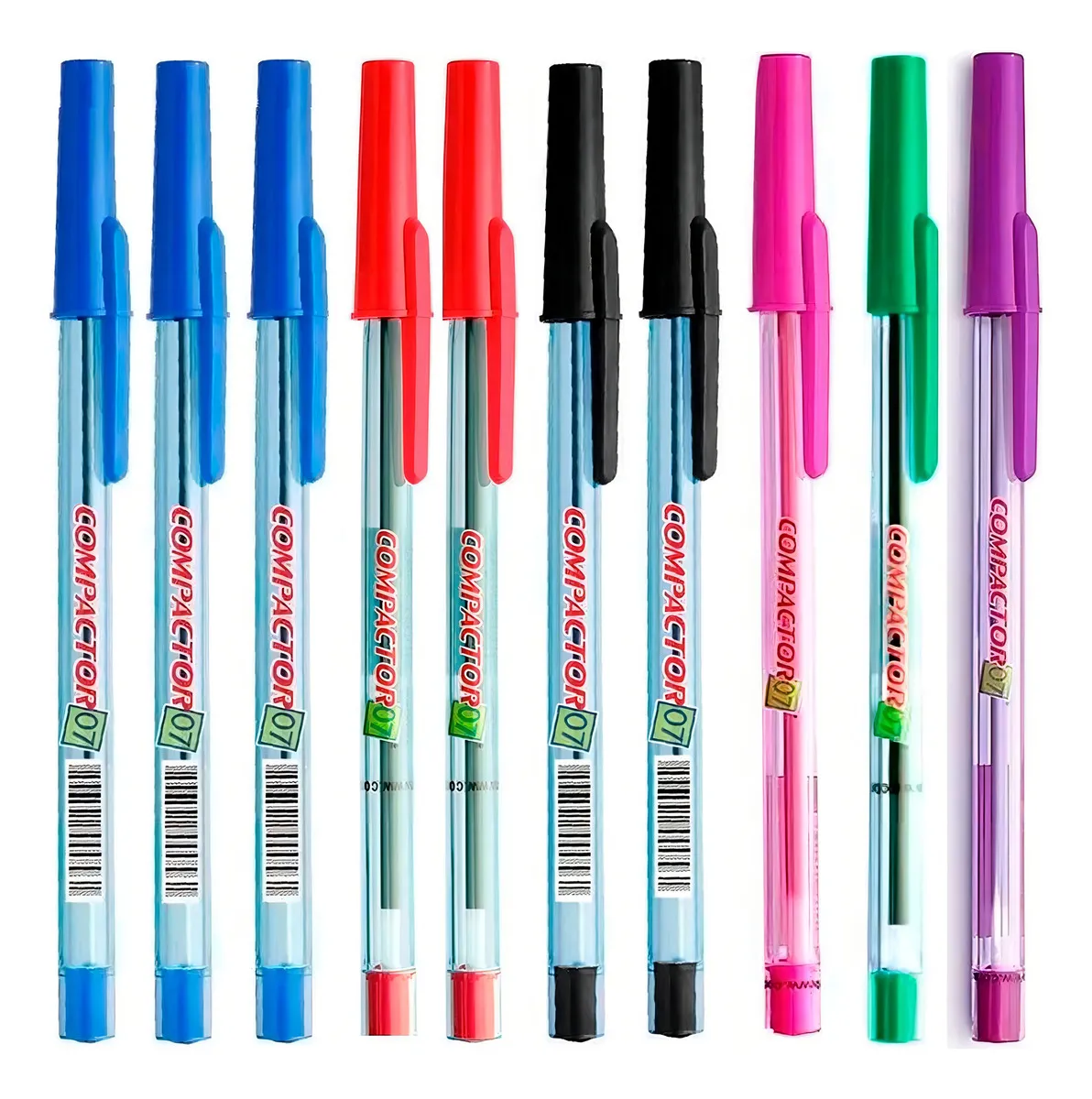 Caneta Esferográfica Compactor Fina 0.7mm Cores Sortidas Kit 10 Unidades