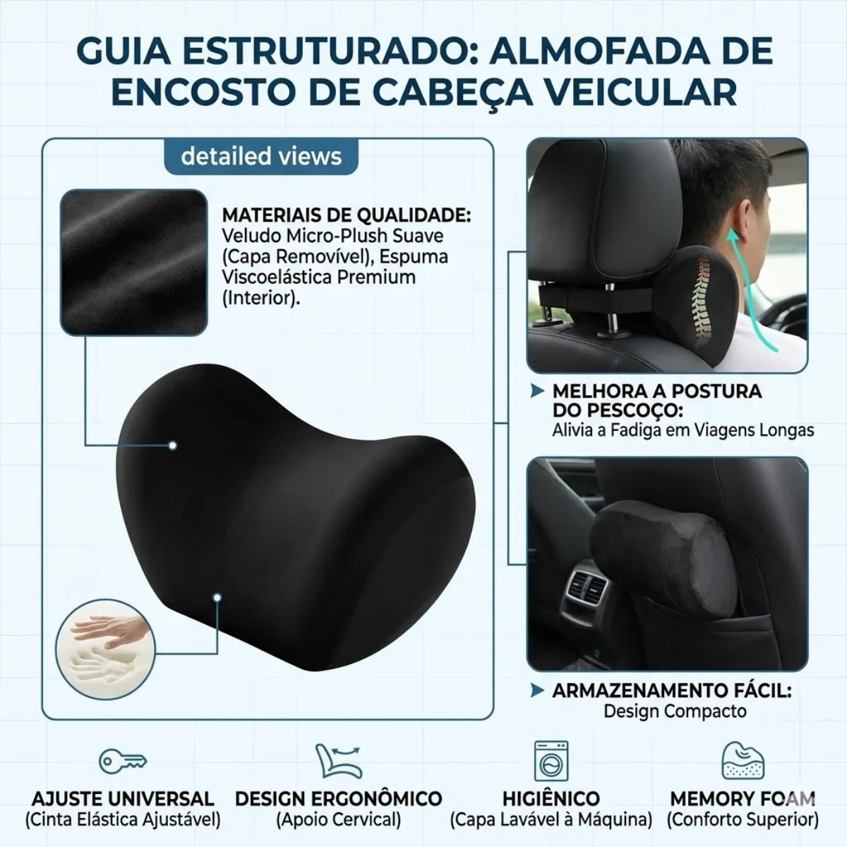 Almofada Encosto Pescoço Cervical Veicular Premium Conforto - foto 4
