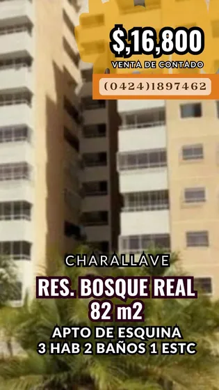 Venta Apartamento De Esquina 83 M2. Urb. Bosque Real 3 Habitaciones 2 Baños 1 Estacionamiento. $,16,800