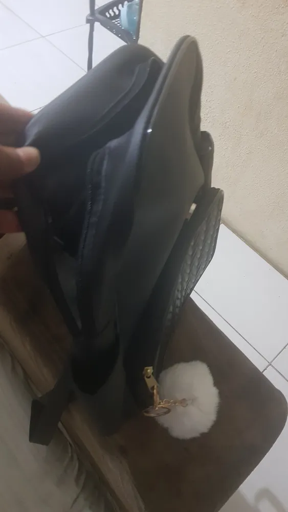 Mochila Feminina Bolsa Escolar Reforçada Trabalho C/ Pompom Rosa-claro Estampado - Imagem 3