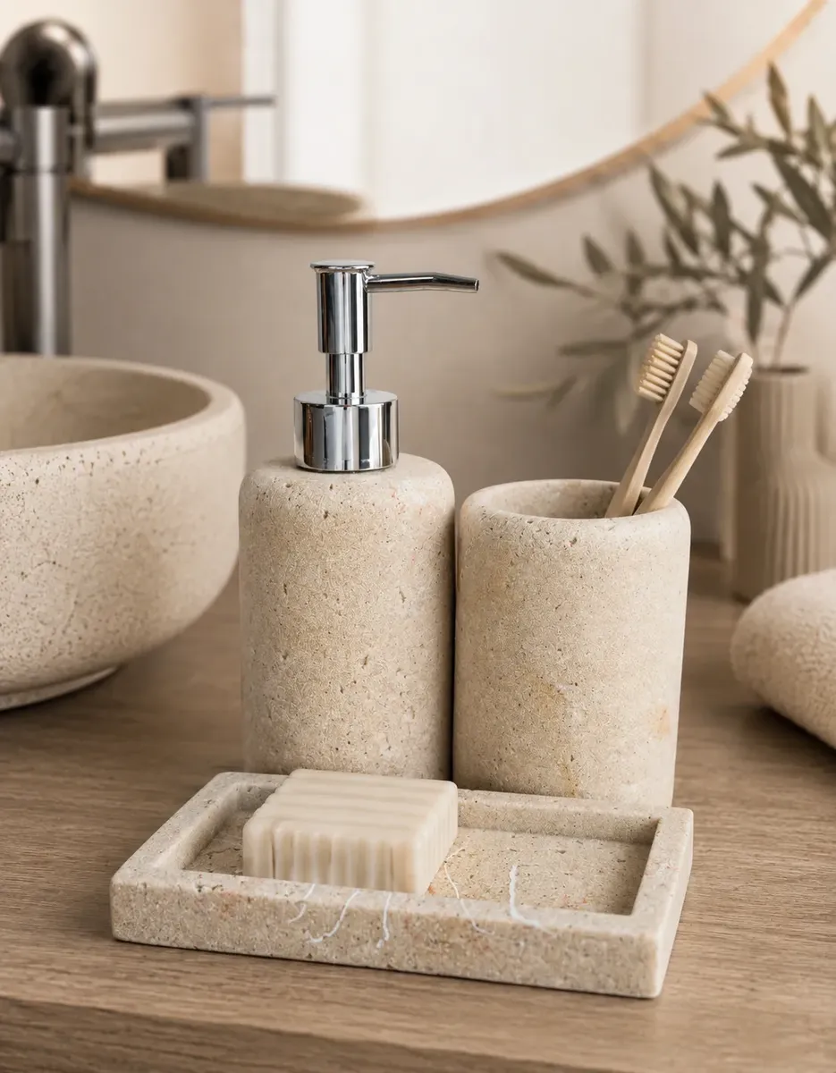 Kit Lavabo Porta Sabonete Banheiro Cerâmica 3 Peças Luxo