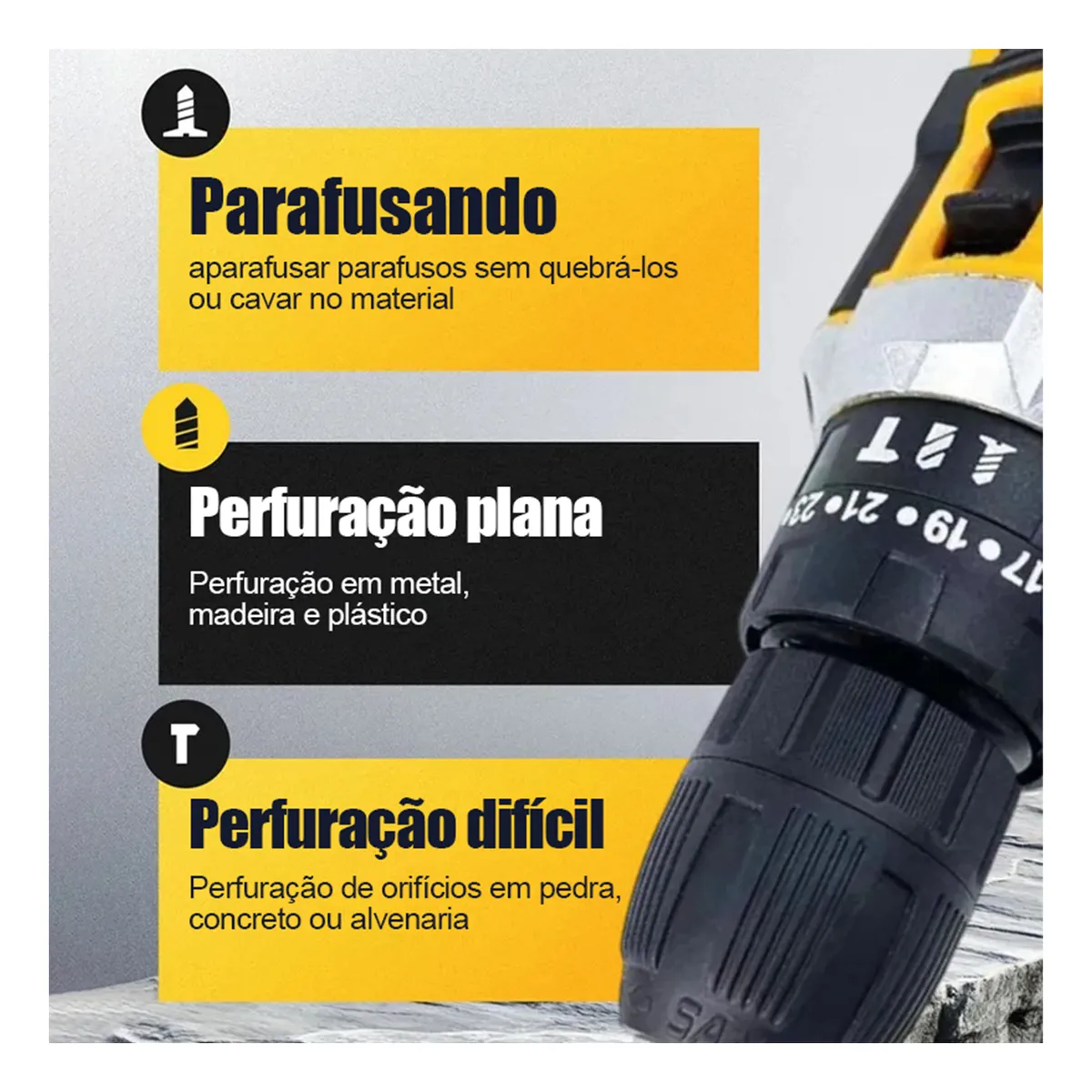 Parafusadeira Furadeira Impacto Sem Fio 48v 2 Bateria Bivolt