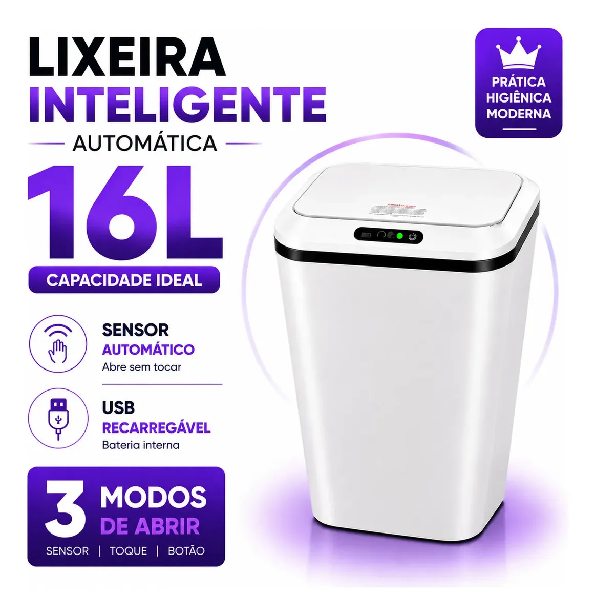 Lixeira automática branca de 16 litros no anúncio de origem