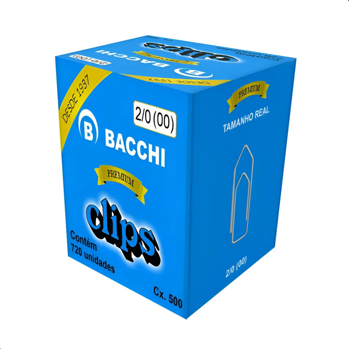 Clips Aço Galvanizado Premium N° 2/0 (00) - C/ 720 Un Bacch Prateado