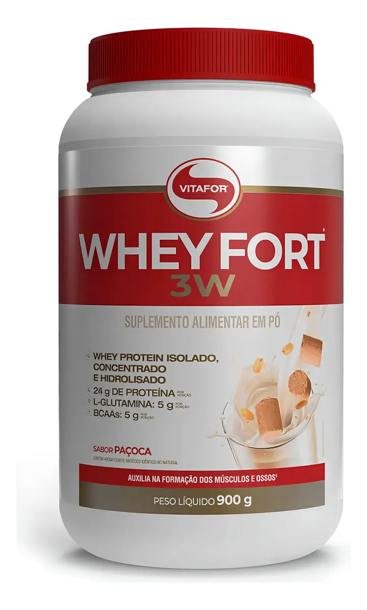 Whey Fort 3w Paçoca 900g Vitafor Paçoca