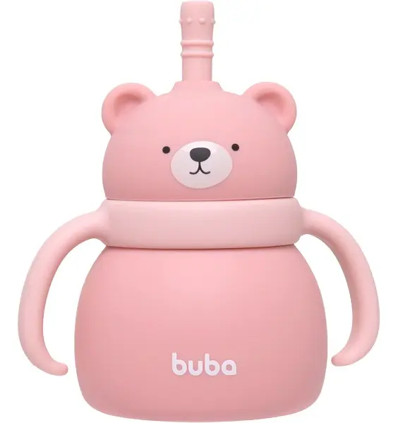 Copo Em Silicone Com Canudo Ursinho Rosa 19690 - Buba