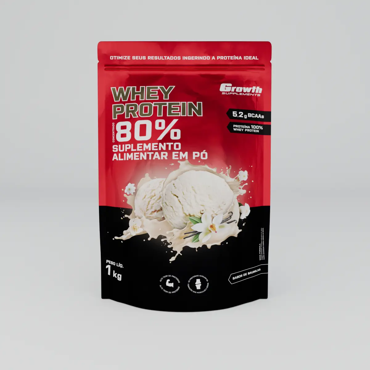 Whey Protein Concentrado 1kg Growth Supplements - Baunilha