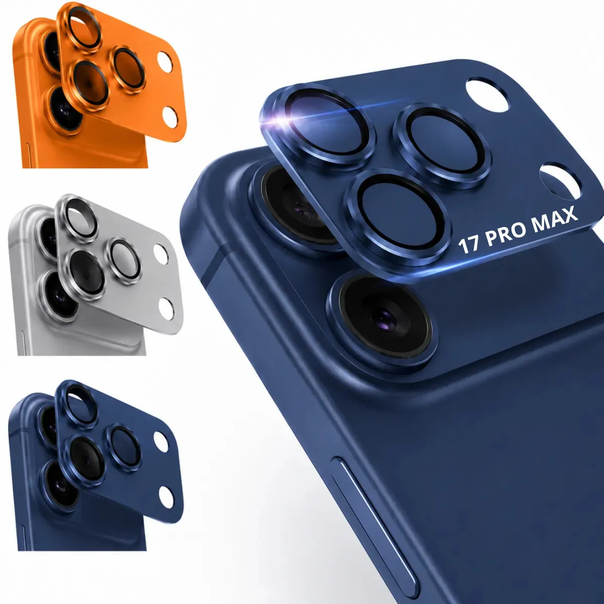 Película Para iPhone 17 Pro Max Proteção De Lente Câmera Alumínio e Vidro 9H Qualidade Premium 4k 17 PRO MAX AZUL