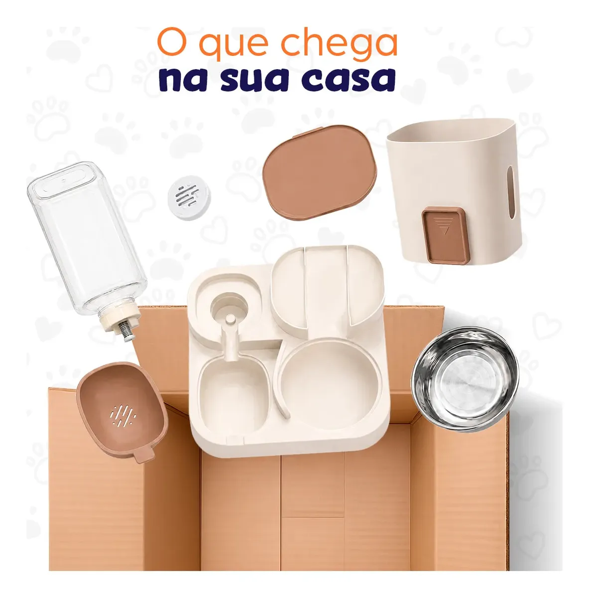 Bebedouro E Comedouro Gravidade Duplo Pet For You Cães Gato – Marrom — imagem 6