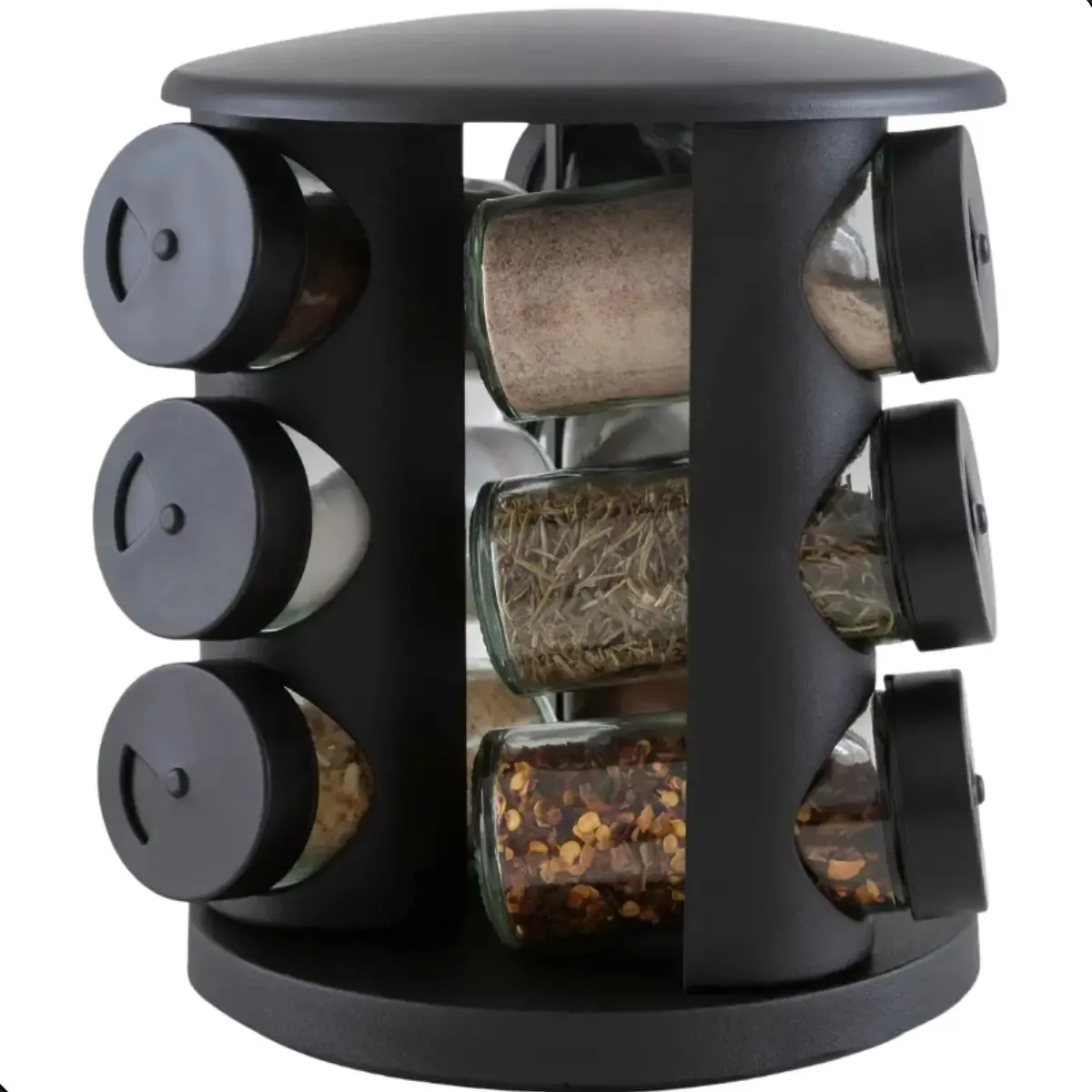 Porta Tempero De Vidro 10 Peças Brinox Lock & Preto