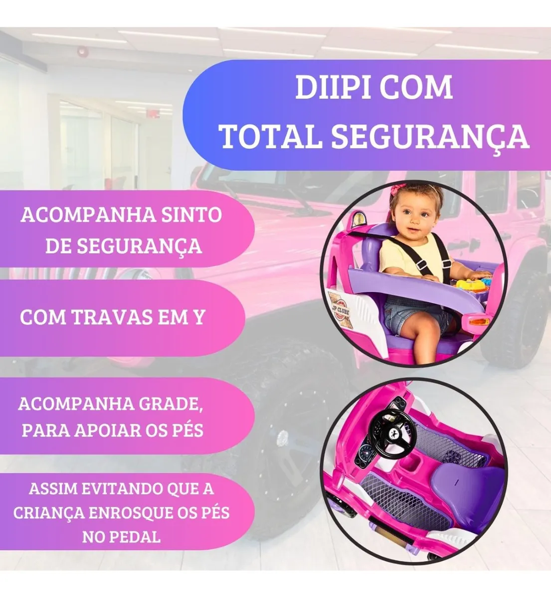 Carrinho Criança de Passeio Calesita Caminador com Pedal e Haste Empurradora Cor Rosa - Imagem 4