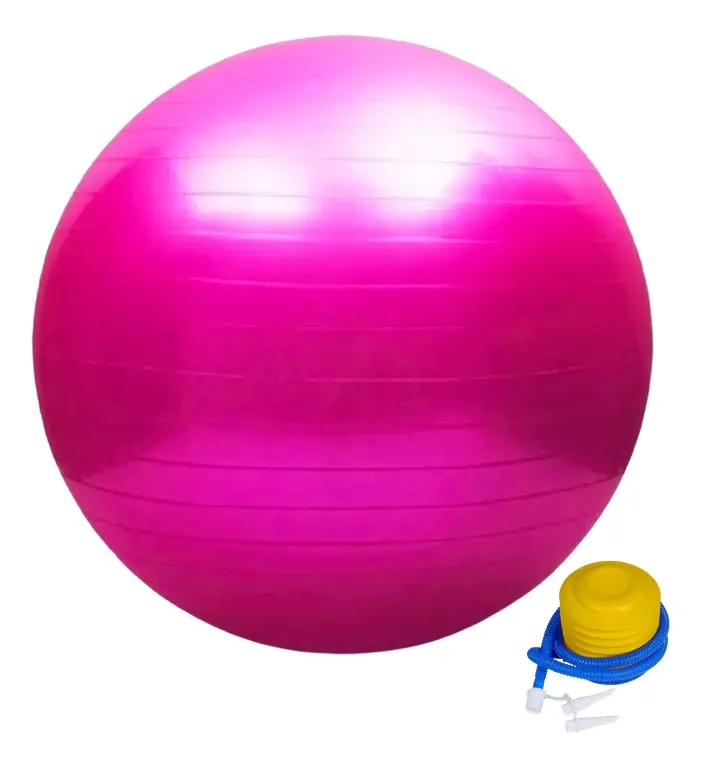 Bola Suíça Pilates Yoga Rosa 65cm Antiestouro Com Inflador