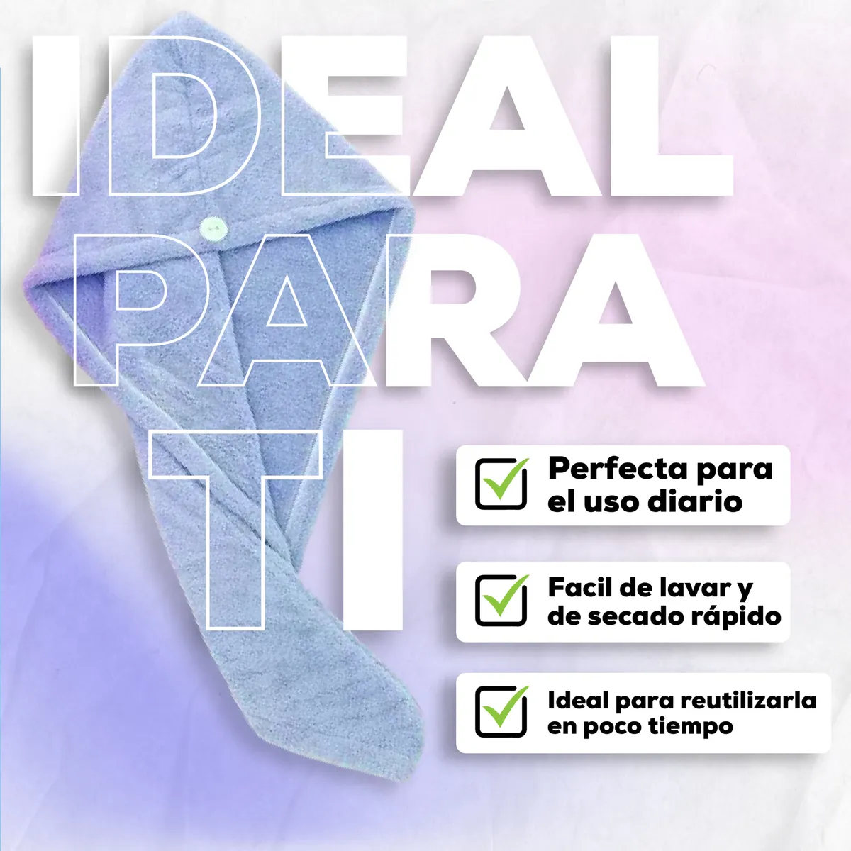 Toalla Secado Rápido Cabello Suave Microfibra Varios Colores