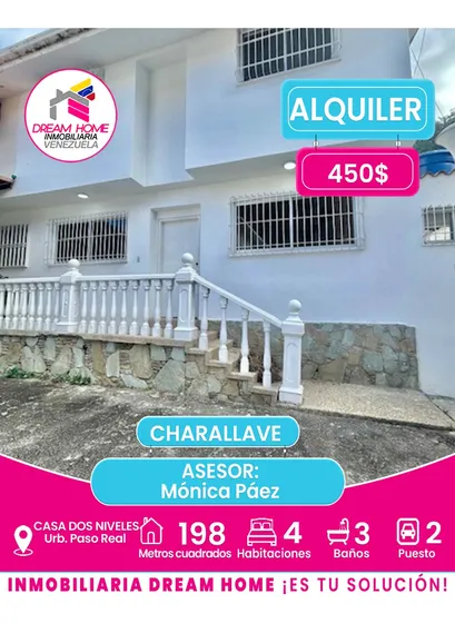 Casa Dos Niveles En Alquiler  Urb. Paso Real  Charallave 