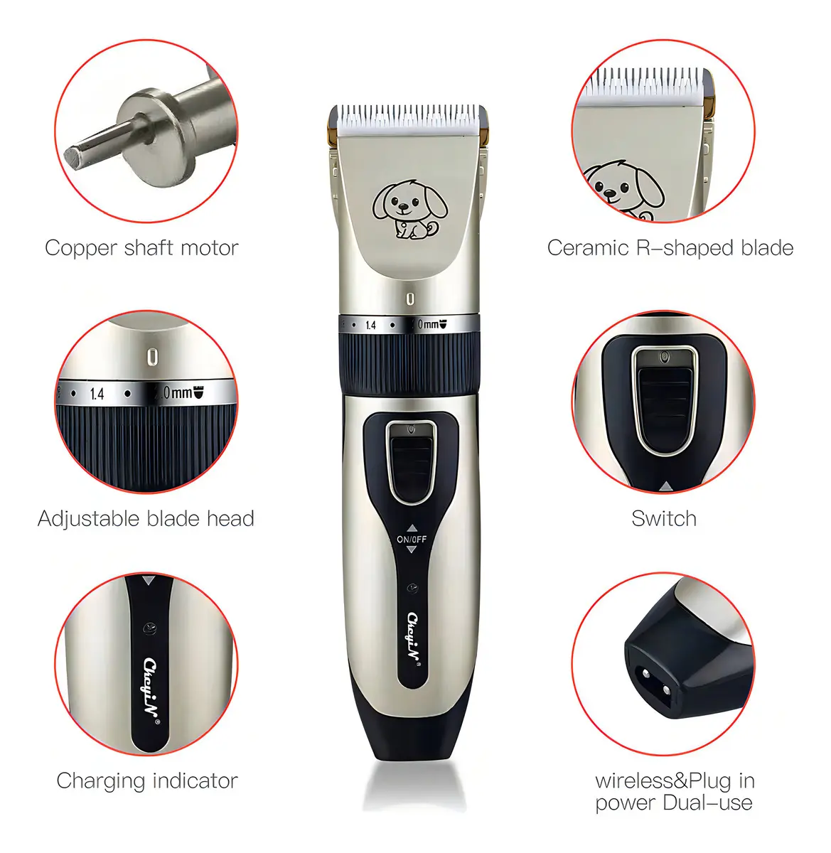 Kit de aseo para mascotas Relet Kit máquina de tosa pets - profissional color blanco 220V 2