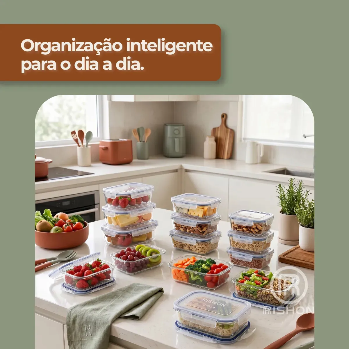 Kit 10 Pote De Vidro Marmita Hermético 370ml Freezer Fitness