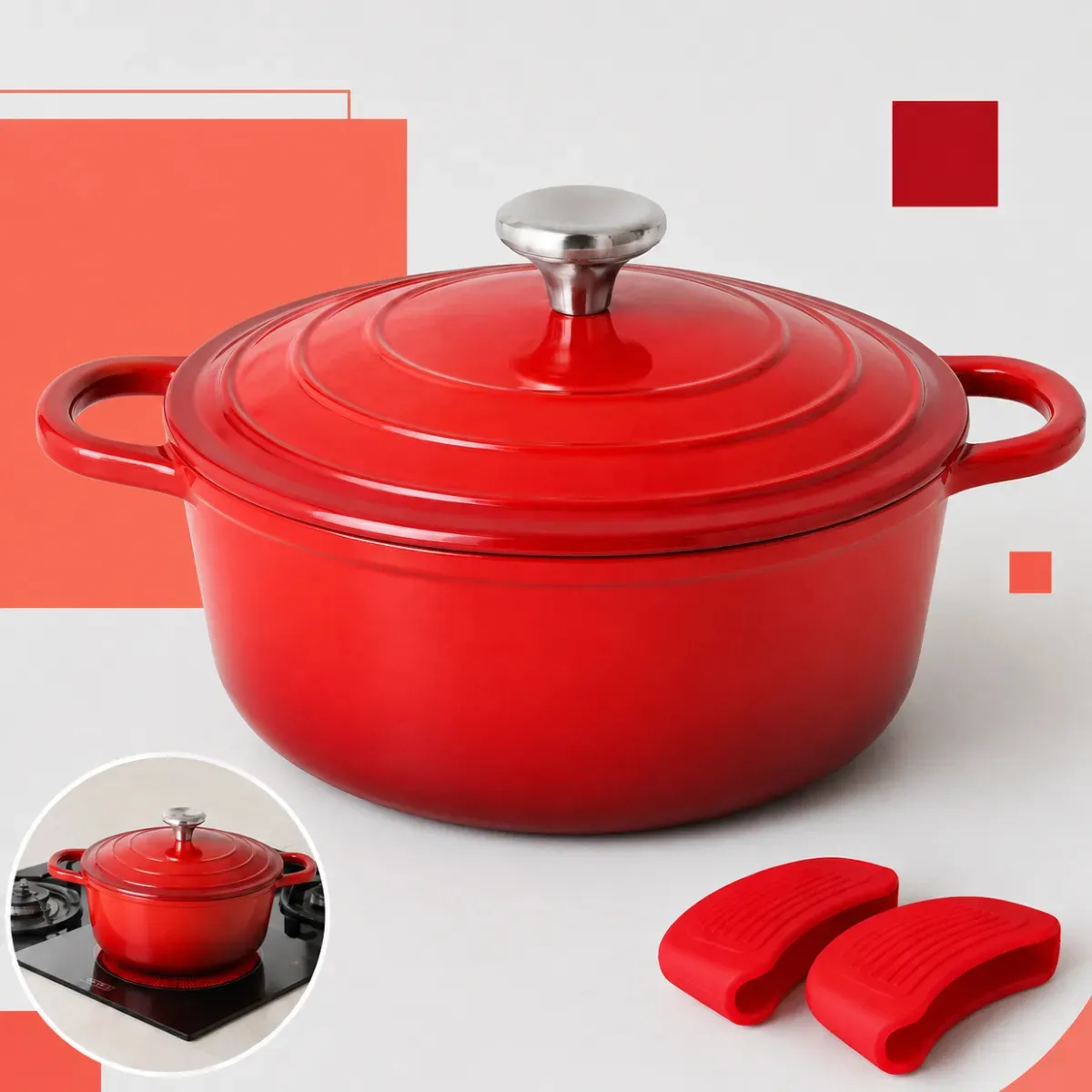 Caçarola Panela Cerâmica Indução 24cm Ferro Fundido 4,7l Vermelho