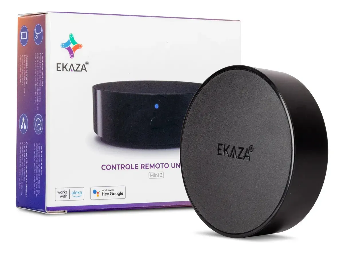 Controle Remoto Inteligente WiFi Mini 3 Ekaza Universal Infravermelho Tuya Smart Life Alexa Google Preto