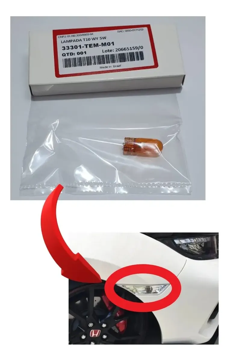 Lampada T10 Ambar 5w Luz Lateral Honda Civic G10 2017 A 2021