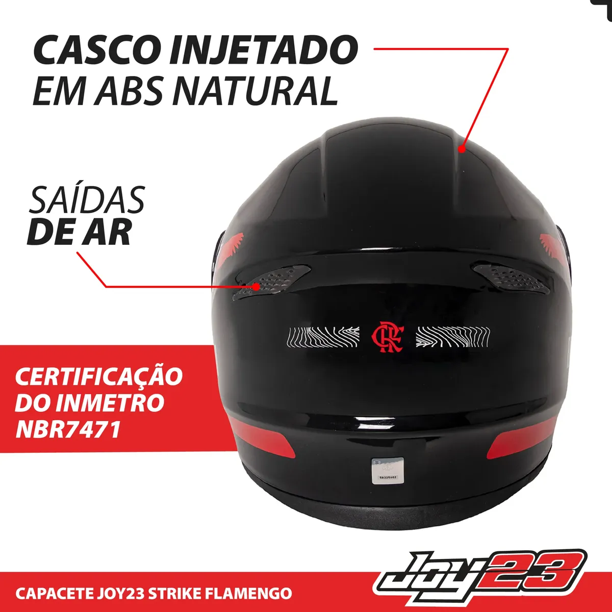 Capacete Moto Flamengo Masculino Fechado Joy23 Strike Preto — foto 6