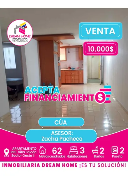 Apartamento En Venta  Res. Villa Falcón. Sector Oeste Ii  Cúa Inmueble Con Financiamiento
