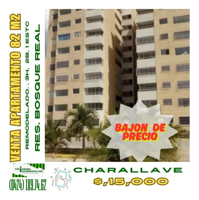 Venta Apartamento De Esquina 83 M2. Urb. Bosque Real 3 Habitaciones 2 Baños 1 Estacionamiento.  $,15,000