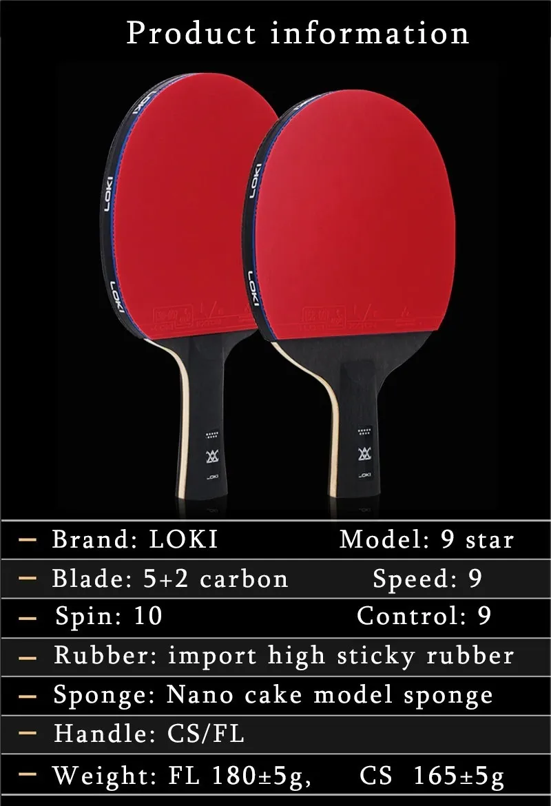 Imagen 7 de 10 de Raqueta Loki Carbon 9 Estrellas Lapicero Tenis De Mesa