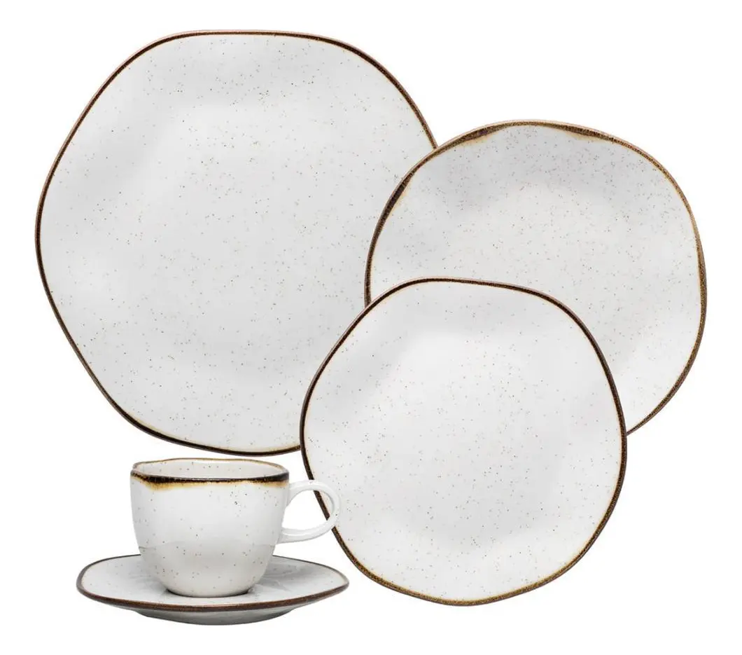 Aparelho de Jantar e Cha Porcelana 30 Pecas Ryo Maresia Jogo de Pratos e Xicaras Oxford