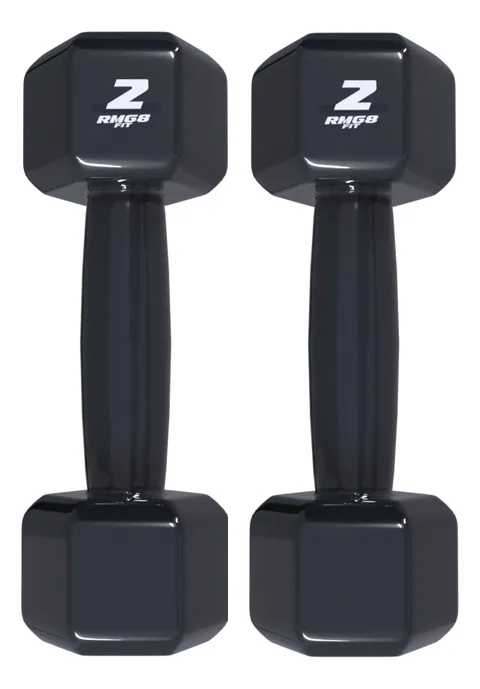 Par de Halteres Hexagonal RMG8 Fit 2kg PVC Preto Emborrachado