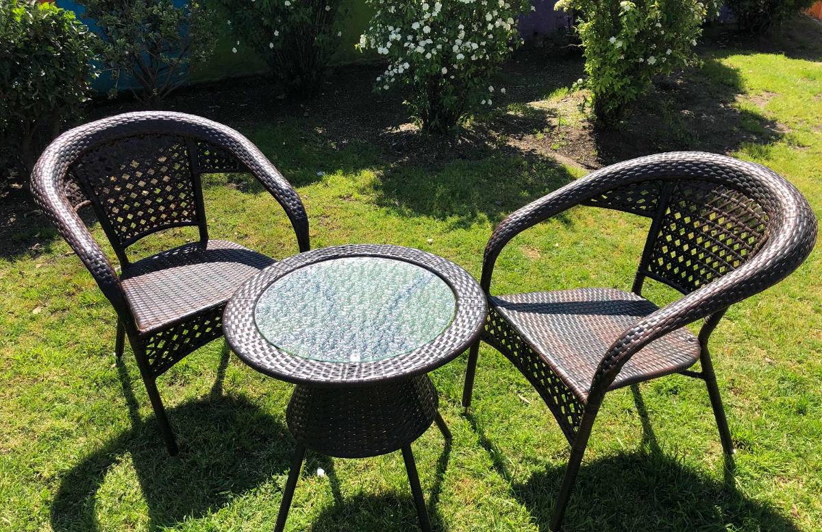 Juego De Jardín O Balcón Simil Rattan Mesa Y 2 Sillas Mercado Libre