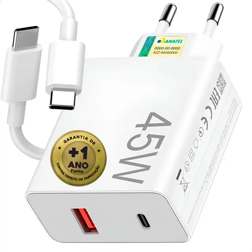 Carregador Turbo 45w Pd Usb Para Samsung Xiomi Poco Ios