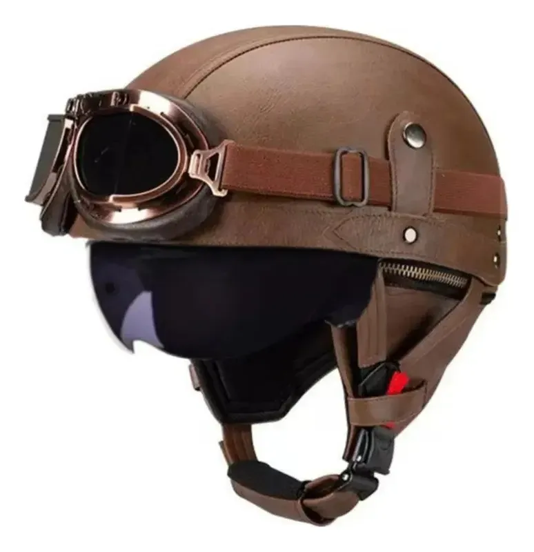 Capacete Retro Marrom Old School Café Racer Scooter Moto — foto 10