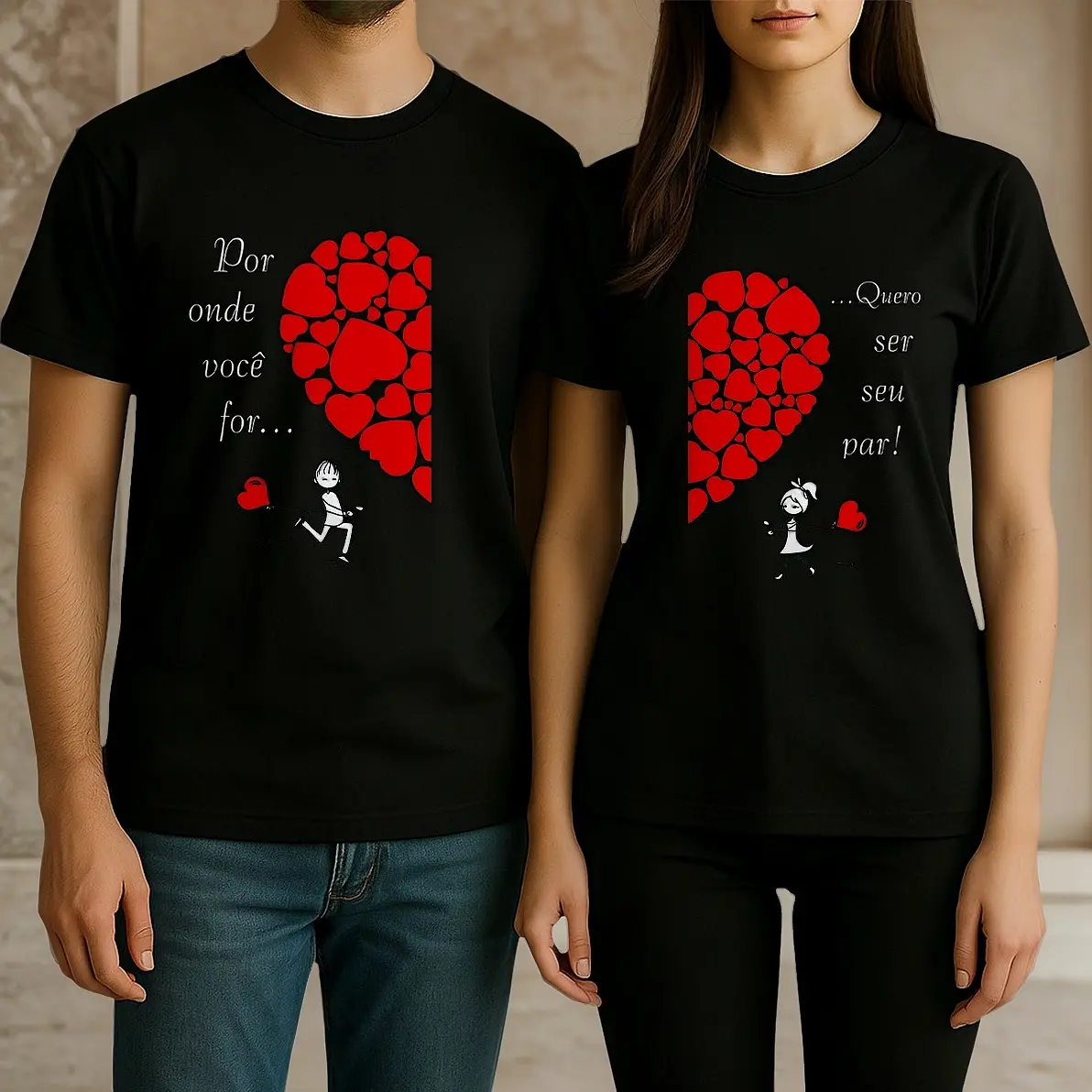 Kit Camiseta Casal Namorados Algodão Confortável Dia Metade camisa casal