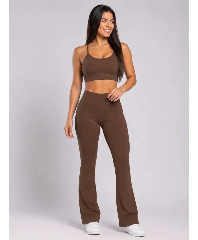 Conjunto Legging Flare Blackout Roupas Academia Marrom Zero Transparência M