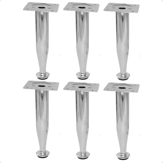 Kit 6 Un Pé Para Móveis Conico Aço Cromado Regulável 15cm