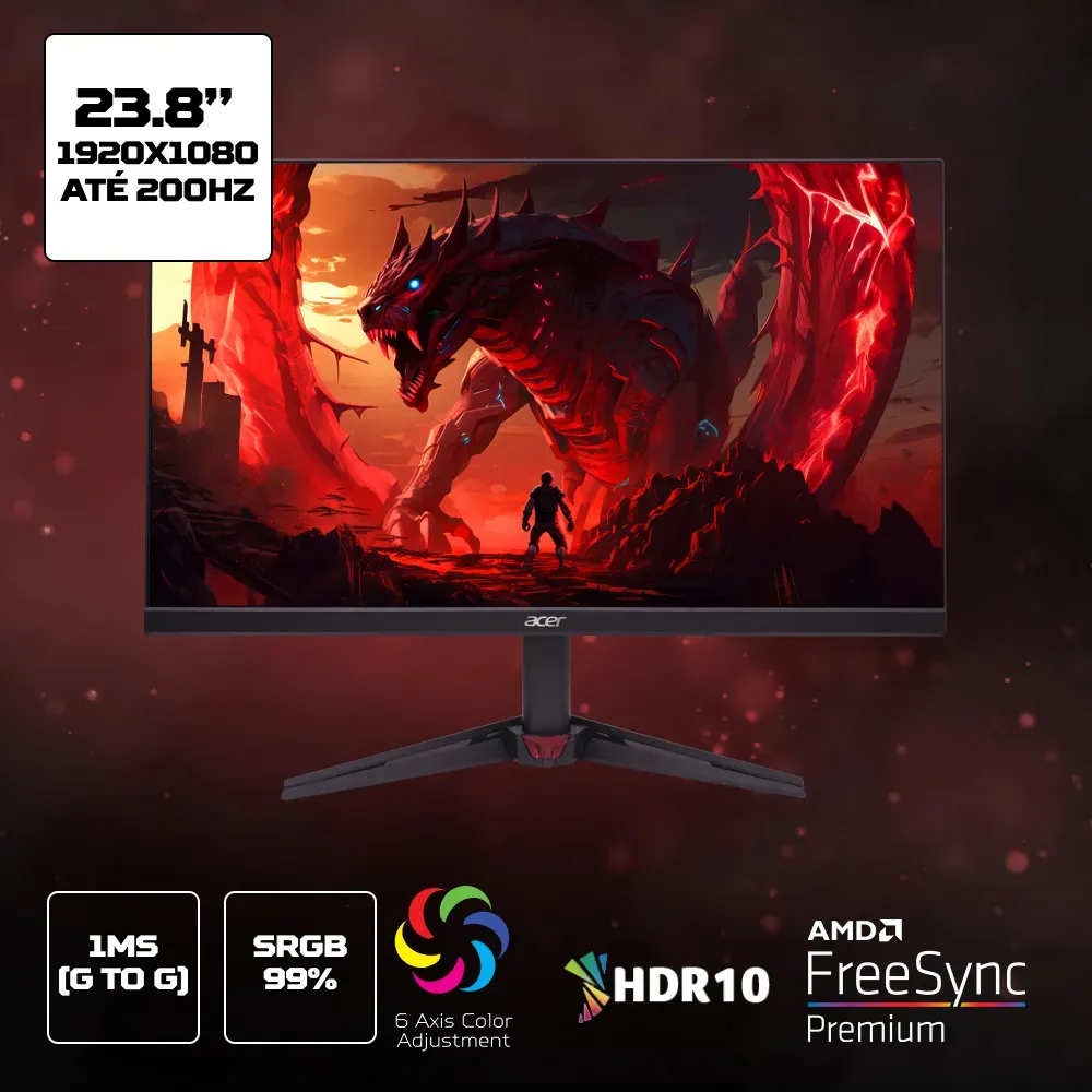 Monitor Gamer Acer Nitro 23.8” Full HD LED IPS 200 Hz 1ms VG240Y X1biip - Imagem 4
