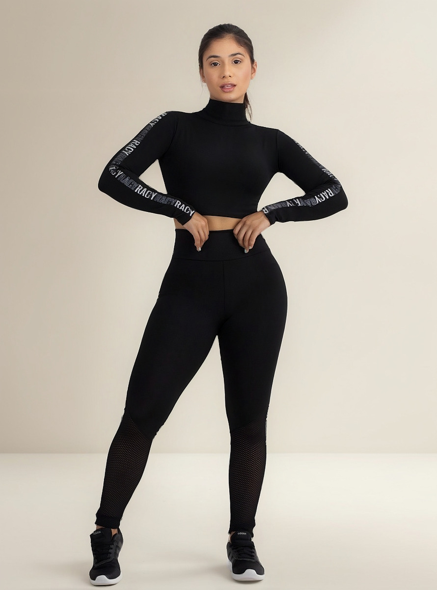 Conjunto Moda Fitness Feminino Calça E Top Manga Longa