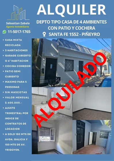 Departamento Tipo Casa De 4 Amb. Con Cochera Cubierta
